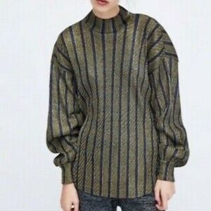 Zara Glittering Metallic Jewel Tone Long Sleeves Blouse.